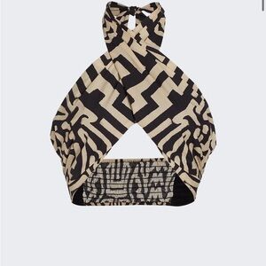 Johanna Ortiz Black and Tan Geometric Crop Top